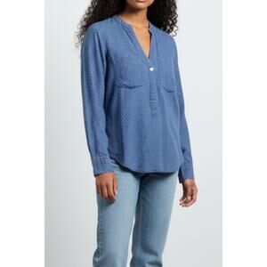 Lauren Conrad Womens XS Blue Chambray Shirt Small White Polka Dots